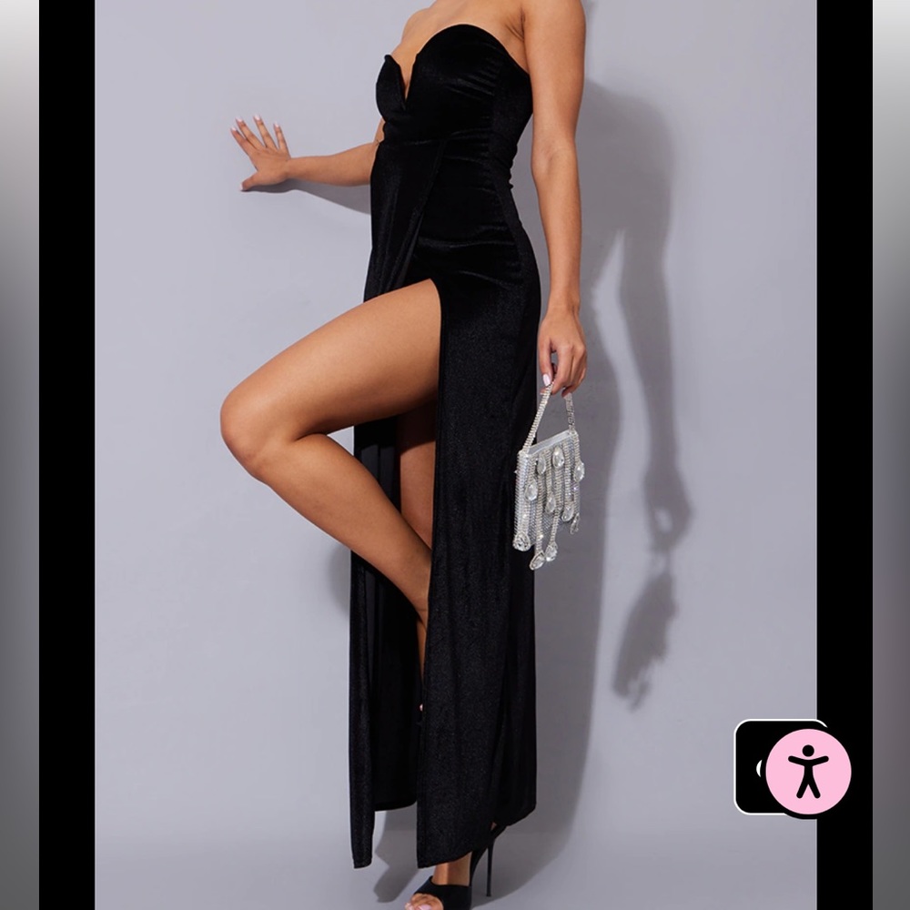 Black velvet draped wrap detail bandeau maxi dress